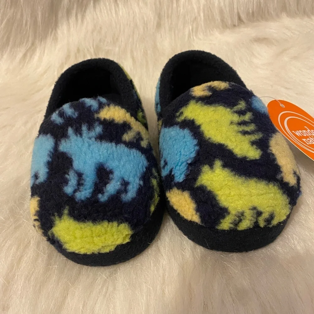 Wonder Nation Slippers Boys Size 5-6 Blue Forest Animals Slip On Shoes‎